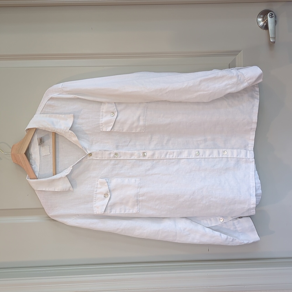 Lino by Chico's 100% Linen Long Sleeve Button Up Blouse Womens Size 3 XL White